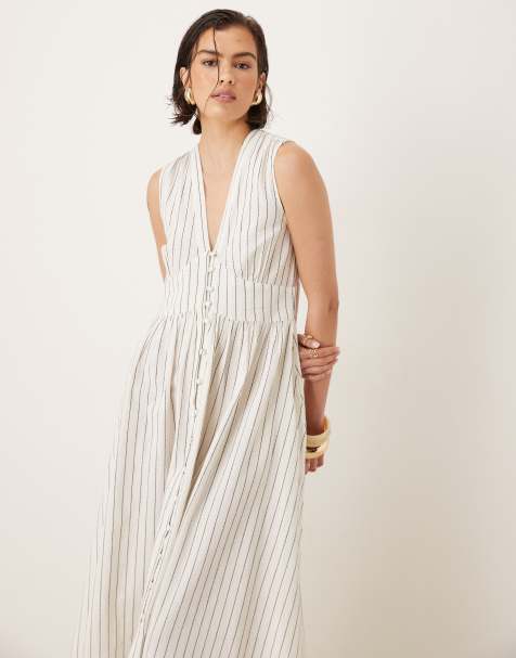 Nobody's Child Starlight midi dress in cream pinstripe - view 1