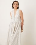 [Nobody's Child] Nobody's Child Starlight midi dress in cream pinstripe-White 16 CREAM