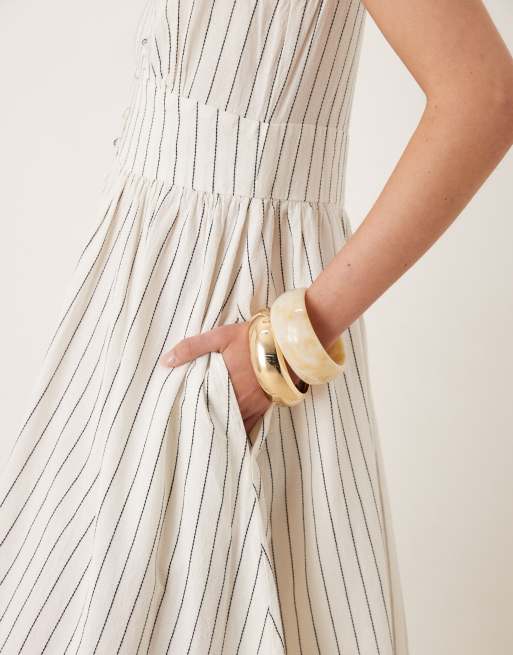 Nobody's Child Starlight midi dress in cream pinstripe | ASOS