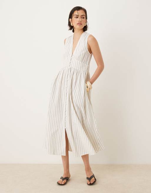 Nobody's Child Starlight midi dress in cream pinstripes, 2 of 4
