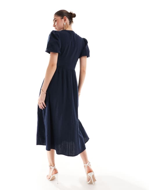 Nobody s Child Starlight puff sleeve midi dress in blue ASOS