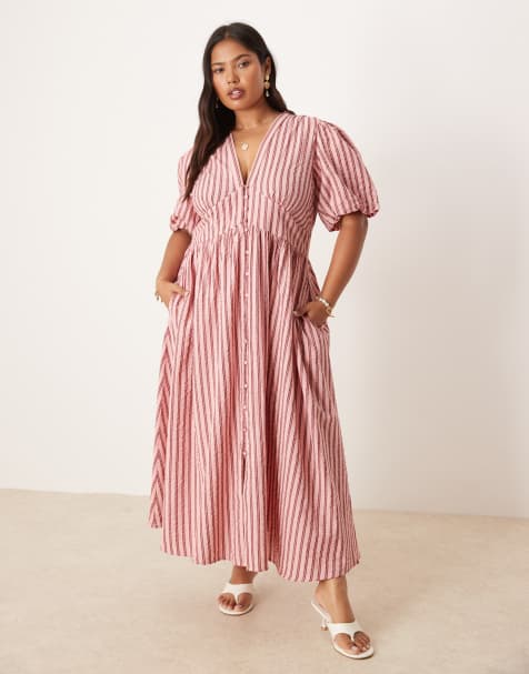 Nobody's Child Starlight puff sleeve midi dress in pink stripes - view 1