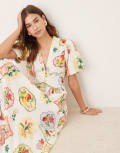 [Nobody's Child] Nobody's Child Starlight puff sleeve midi dress in postcard fruit print-Multi 10 Multi