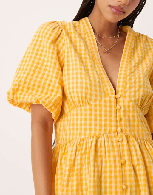 Nobody's Child Starlight puff sleeve mini dress in yellow gingham, 2 of 4