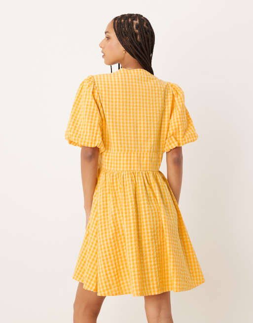 Nobody's Child Starlight puff sleeve mini dress in yellow gingham, 4 of 4