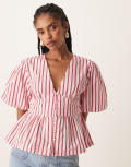 [Nobody's Child] Nobody's Child Starlight puff sleeve top in pink stripe 10 Pink