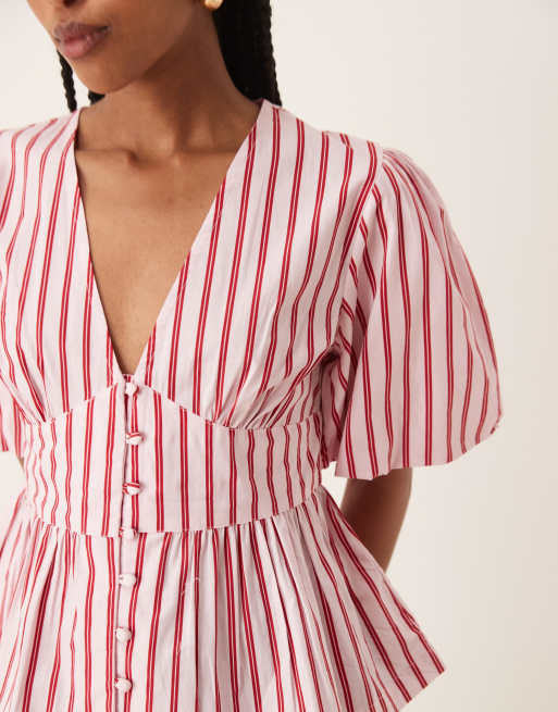 Nobody's Child Starlight puff sleeve top in pink stripe, 3 of 4