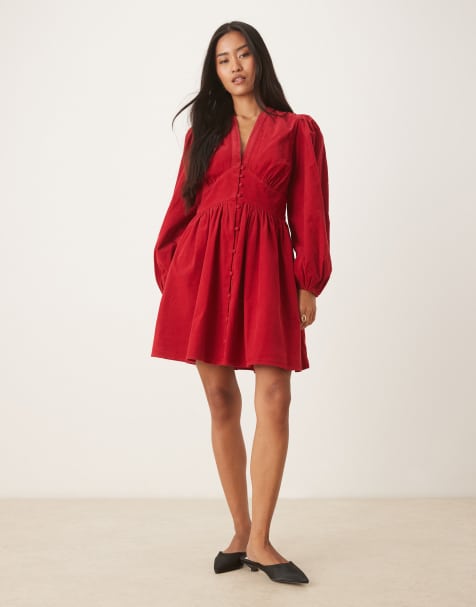 Nobody's Child - Starlight - Robe courte en velours côtelé à manches longues - Rouge - view 1