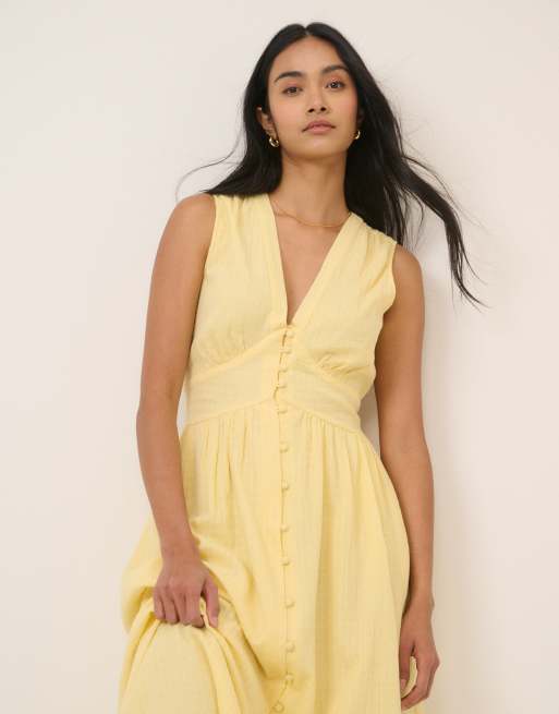 Nobody's Child - Starlight - Robe mi-longue sans manches avec corsage en coton majoritaire - Jaune, 2 de 4