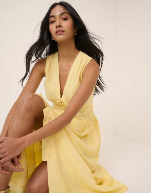 Nobody's Child - Starlight - Robe mi-longue sans manches avec corsage en coton majoritaire - Jaune, 3 de 4