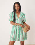 [Nobody's Child] Nobody's Child starlight short sleeve mini dress in green stripe 16 Green