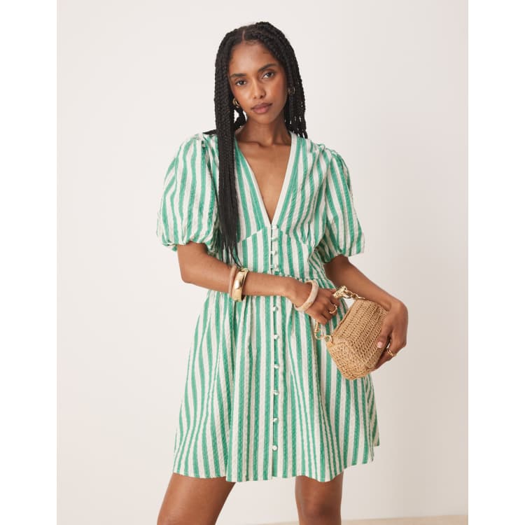 Nobody's Child starlight short sleeve mini dress in green stripes | ASOS