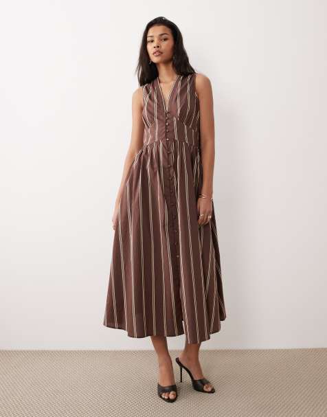 Nobody's Child Starlight sleeveless midi dress in brown stripe - view 1