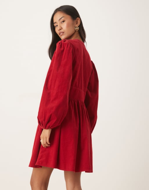 Nobody's Child - Starlight - Vestito corto a maniche lunghe rosso in tessuto a coste, 2 di 4