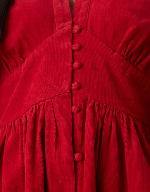 Nobody's Child - Starlight - Vestito corto a maniche lunghe rosso in tessuto a coste, 3 di 4