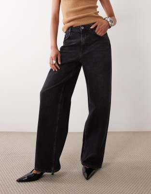 Nobody's Child Stepney Loose Fit Wide Leg Jeans In Black