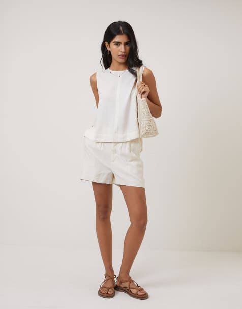 Nobody's Child Stirling linen blend sleeveless top in cream (part of a set) - view 1