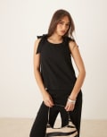 [Nobody's Child] Nobody's Child Stirling tie shoulder linen look top in black-Neutral 16 BLACK