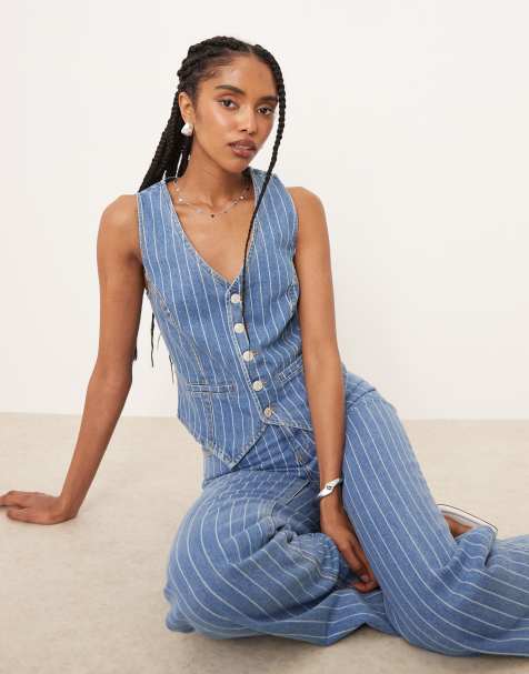 Nobody's Child - Stockwell - Denim gilet in blauw met krijtstreep, deel van co-ord set - view 1