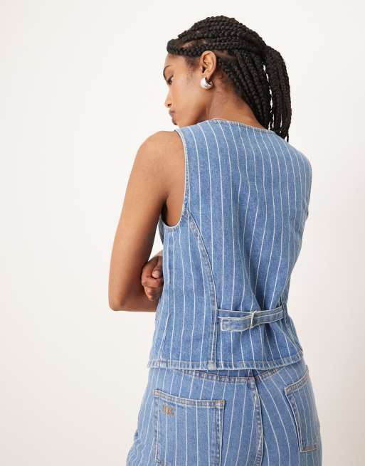 Nobody's Child Stockwell denim vest in blue pinstripe - part of a set
