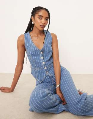 Nobody's Child - Stockwell - Weste aus Denim in Blau mit Nadelstreifen, Kombiteil