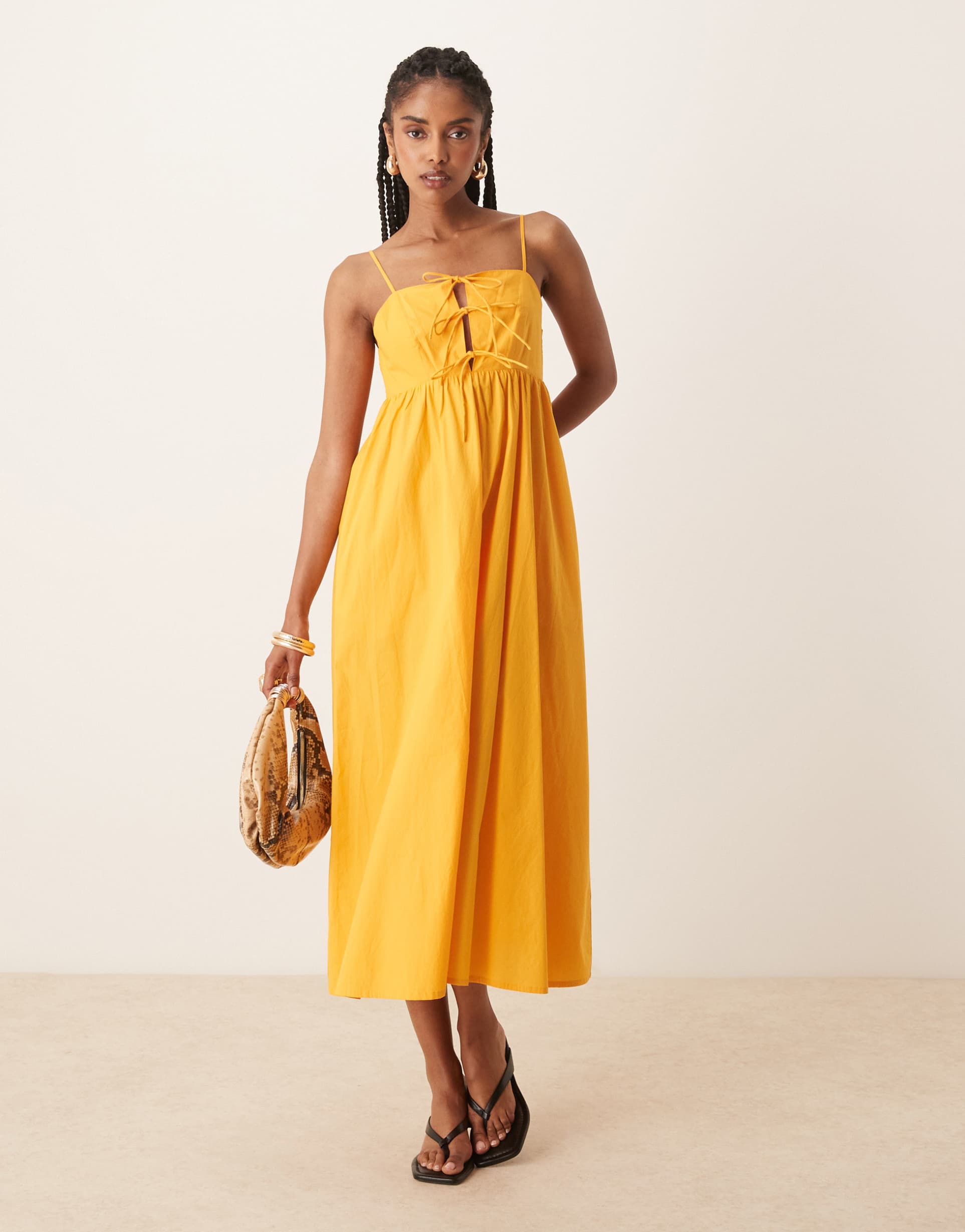 nobody's child strappy trapeze midi dress in orange