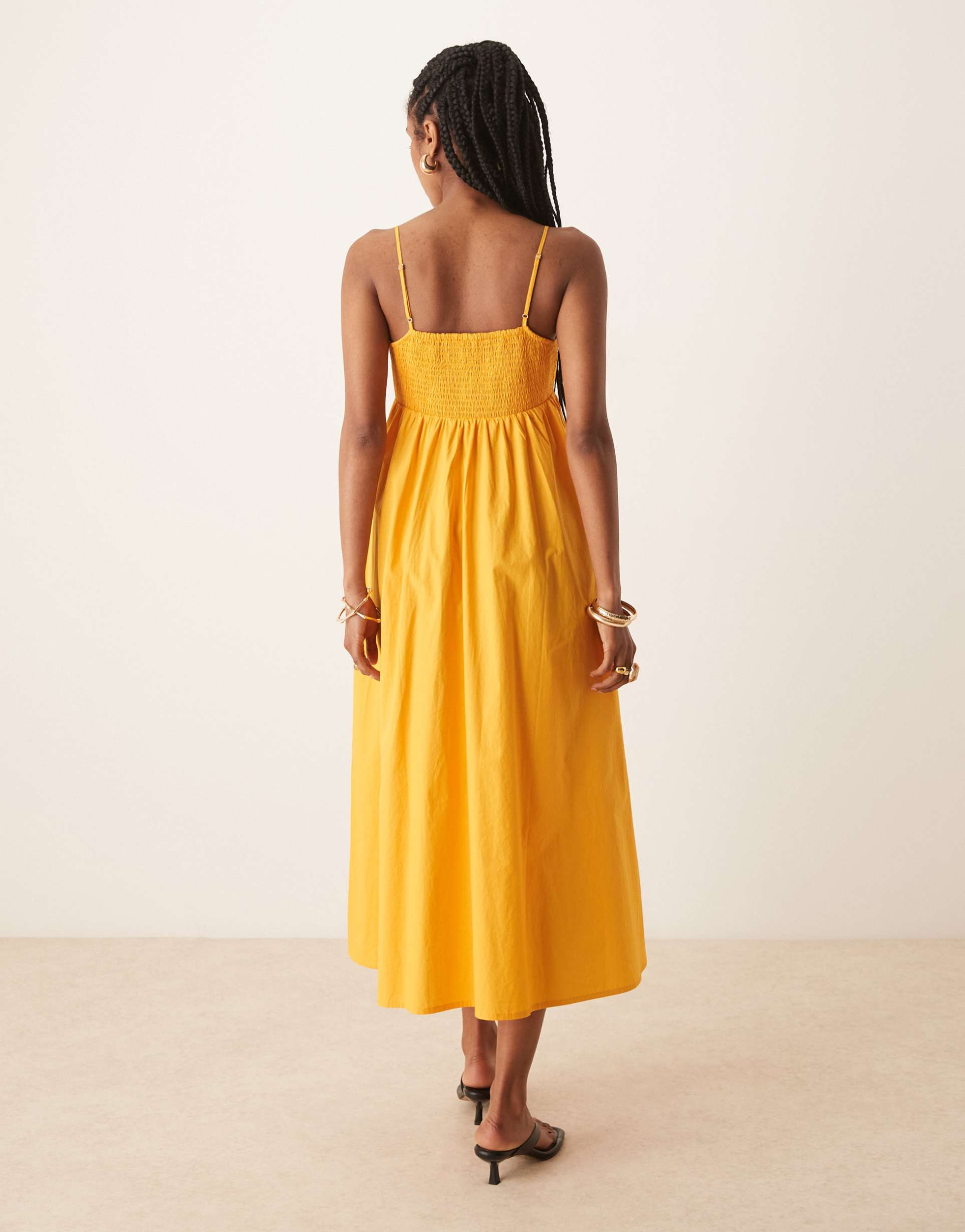 nobody's child strappy trapeze midi dress in orange