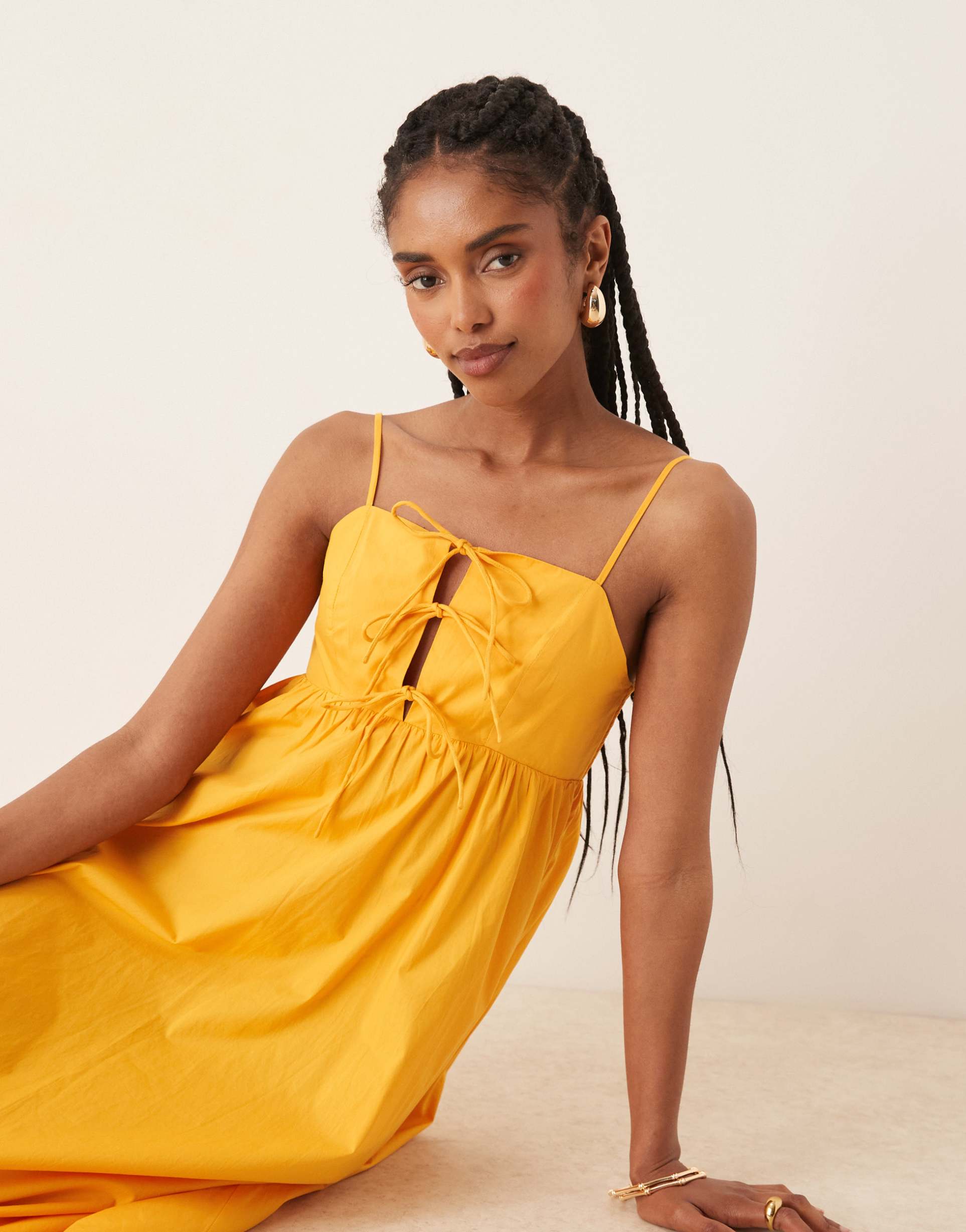 nobody's child strappy trapeze midi dress in orange