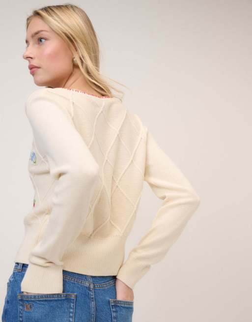 Nobody's Child Strawberry embroidered cardigan in cream, 2 of 4