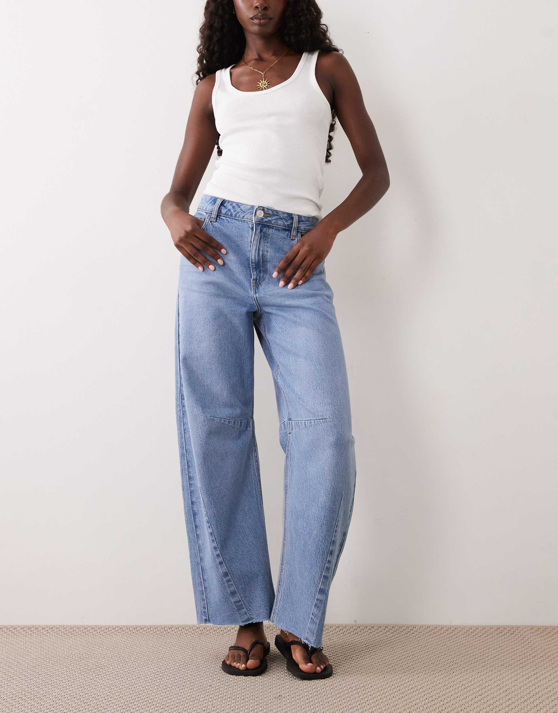 nobody's child stretch horseshoe seam detail jeans in blue