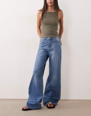 Nobody's Child - Stretch-Jeans in Blau mit weitem und langem Bein