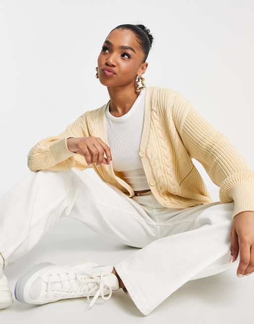 Nobody's Child - Strikket cardigan i citrongul bomuld 