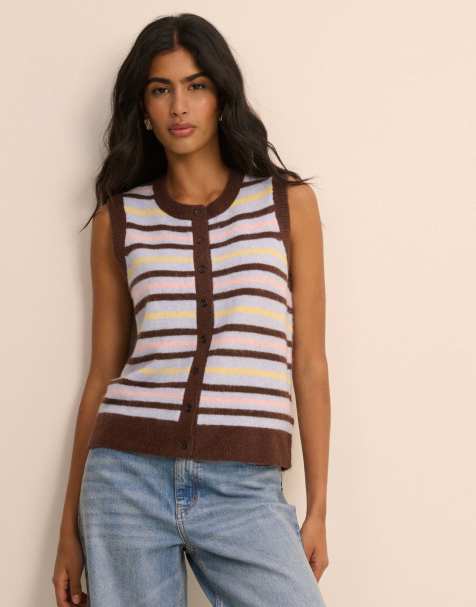 Nobody's Child Stripe button through vest in multi - view 1