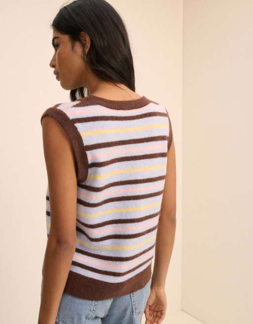 Nobody's Child Stripe button through vest in multi, 2 of 5
