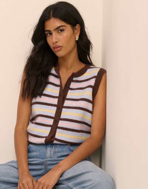 Nobody's Child Stripe button through vest in multi, 4 of 5