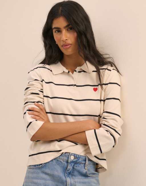 Nobody's Child Striped long sleeve polo top in multi, 5 of 5