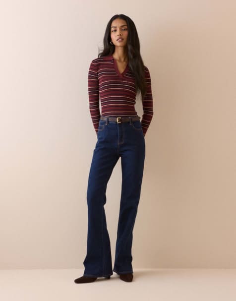 Nobody's Child Striped ribbed collared top in multi - view 1