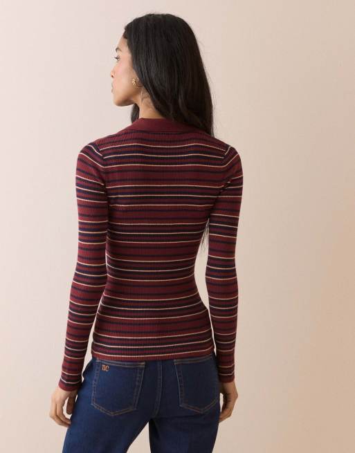 Nobody's Child Striped ribbed collared top in multi, 2 of 5