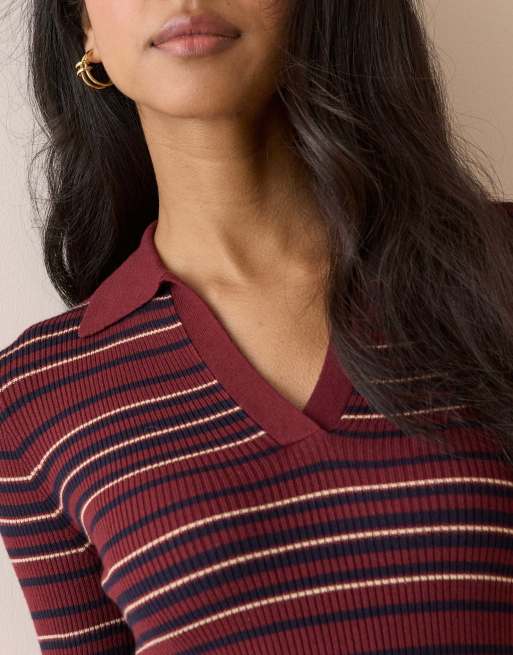 Nobody's Child Striped ribbed collared top in multi, 3 of 5