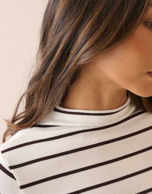 Nobody's Child Striped ribbed jersey top in white, 3 of 5