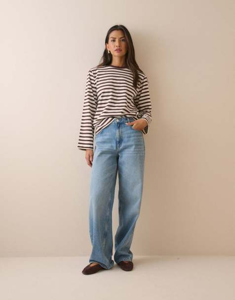 Nobody's Child Striped wide sleeve jersey top in brown - view 1