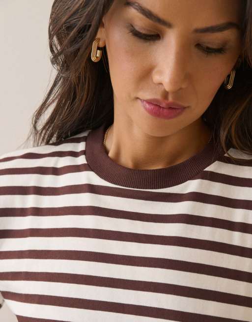 Nobody's Child Striped wide sleeve jersey top in brown, 3 of 5