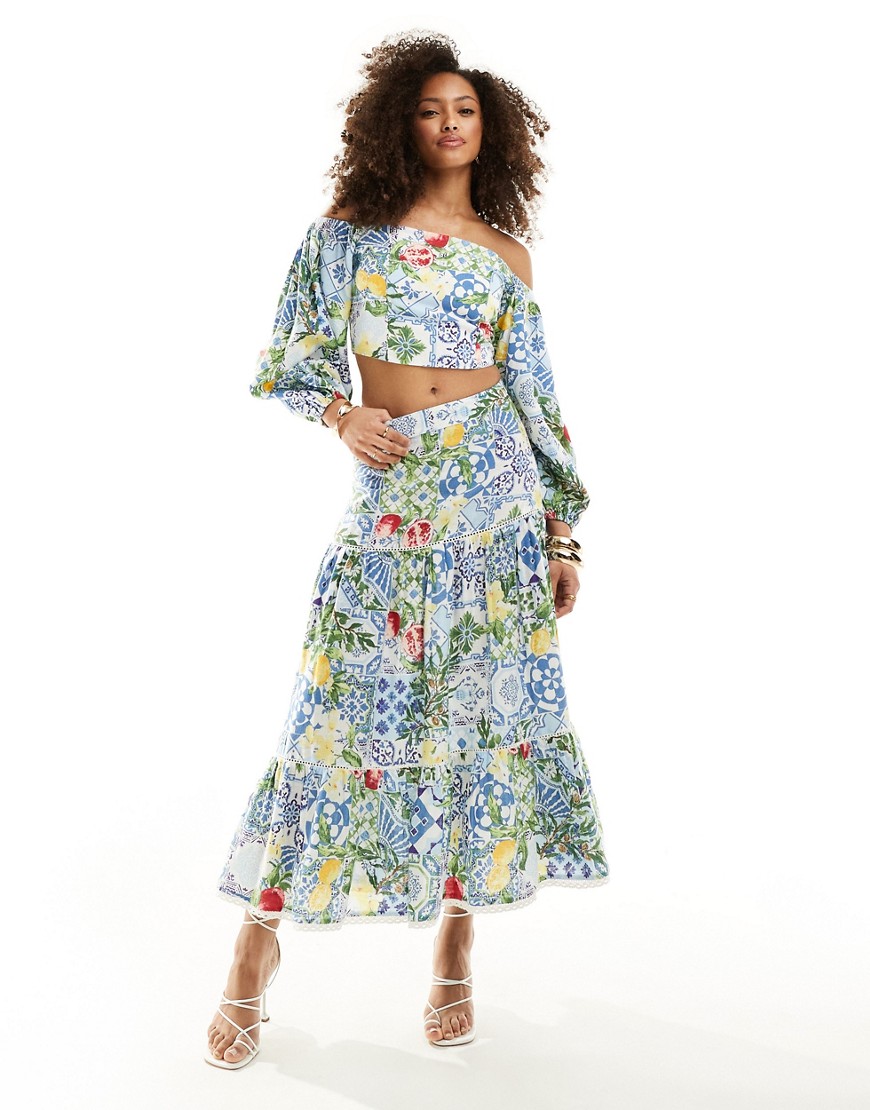 Summer tiered midaxi skirt in floral print - part of a set-Multi