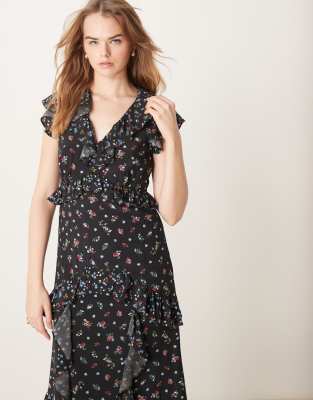 Nobody's Child - Suvi - Robe volantée longueur mollet à petites fleurs - Noir