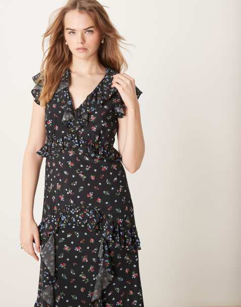 Nobody's Child Suvi ruffle midaxi dress in black ditsy - view 1