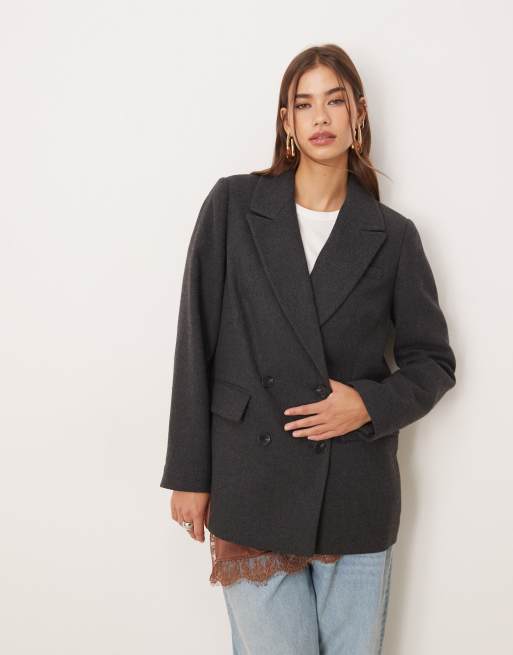 Nobody's Child – Szary dwurzędowy płaszcz o fasonie marynarki z domieszką wełny