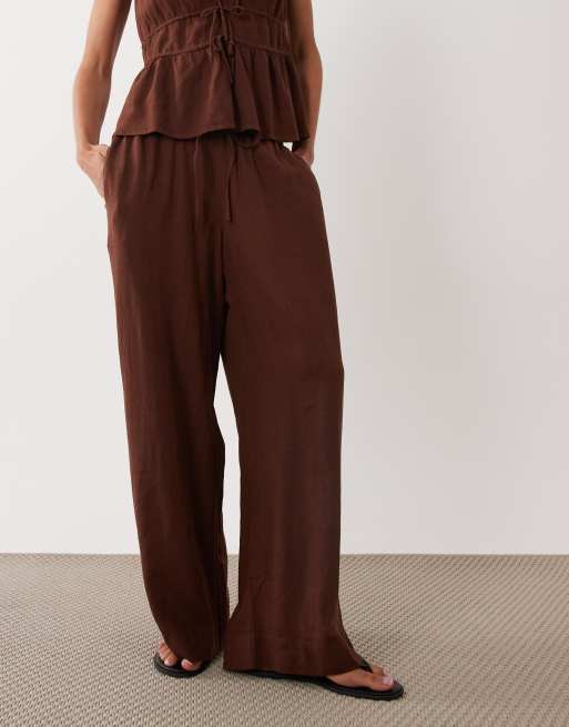 Nobody's Child - Tadlow - Broek van linnenmix in chocoladebruin, deel van co-ord set, 2 van 5