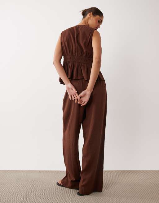 Nobody's Child - Tadlow - Broek van linnenmix in chocoladebruin, deel van co-ord set, 3 van 5