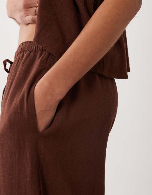 Nobody's Child - Tadlow - Broek van linnenmix in chocoladebruin, deel van co-ord set, 4 van 5