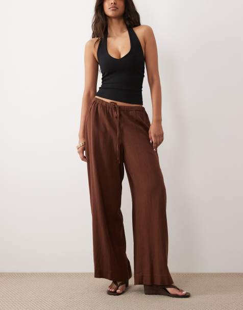 Nobody's Child Tadlow linen blend pants in chocolate - view 1